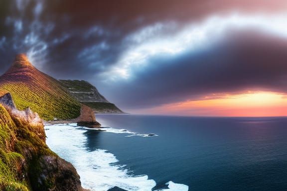 Ocean View Panorama of Woman in Hyperrealism Style