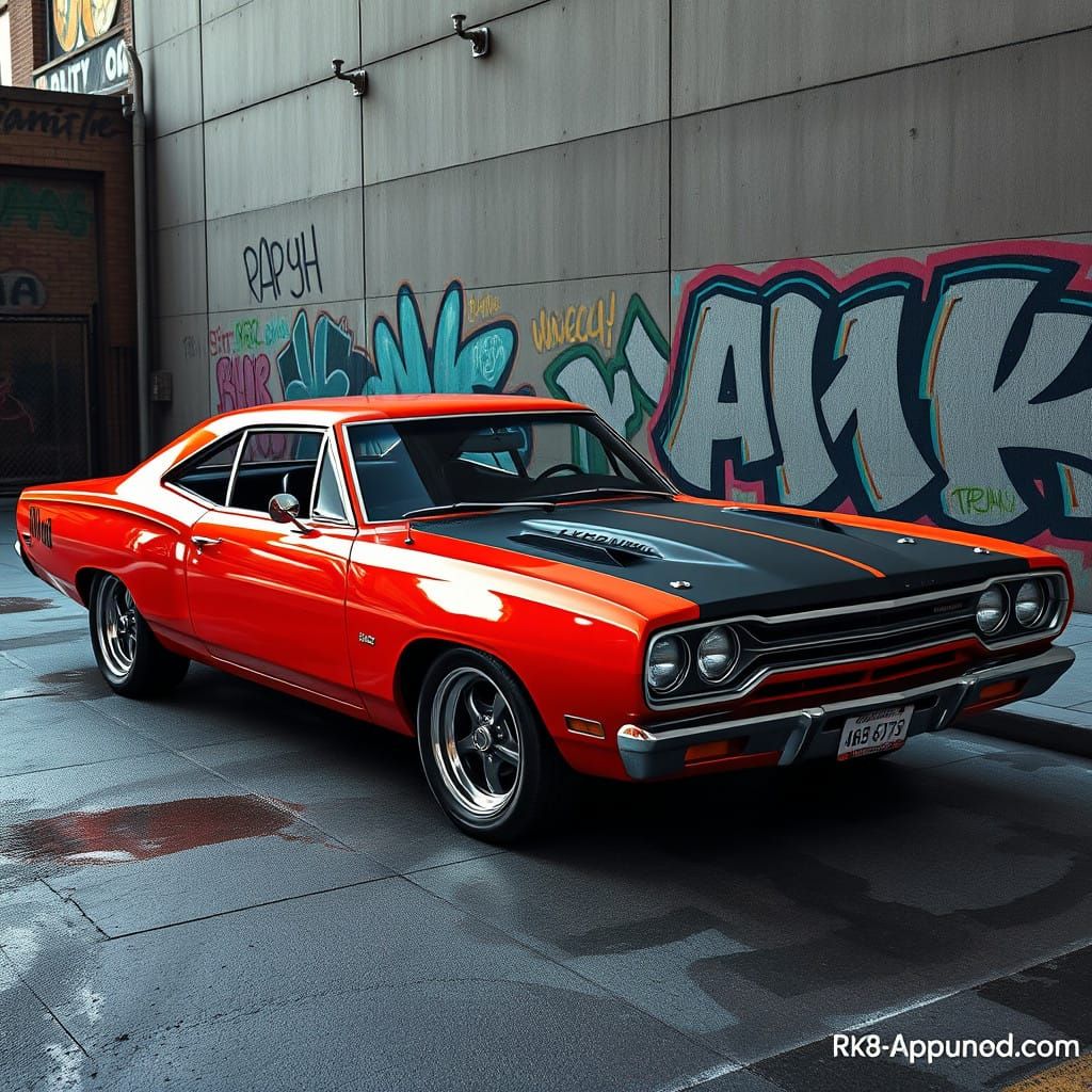 Vivid Orange 1970 Plymouth Roadrunner with Custom Racing Whe...