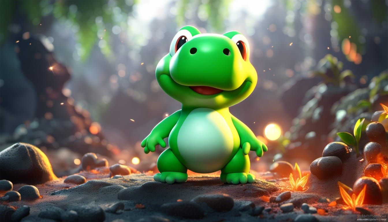Cute Chibi Yoshi in Prehistoric Volcanic Jungle