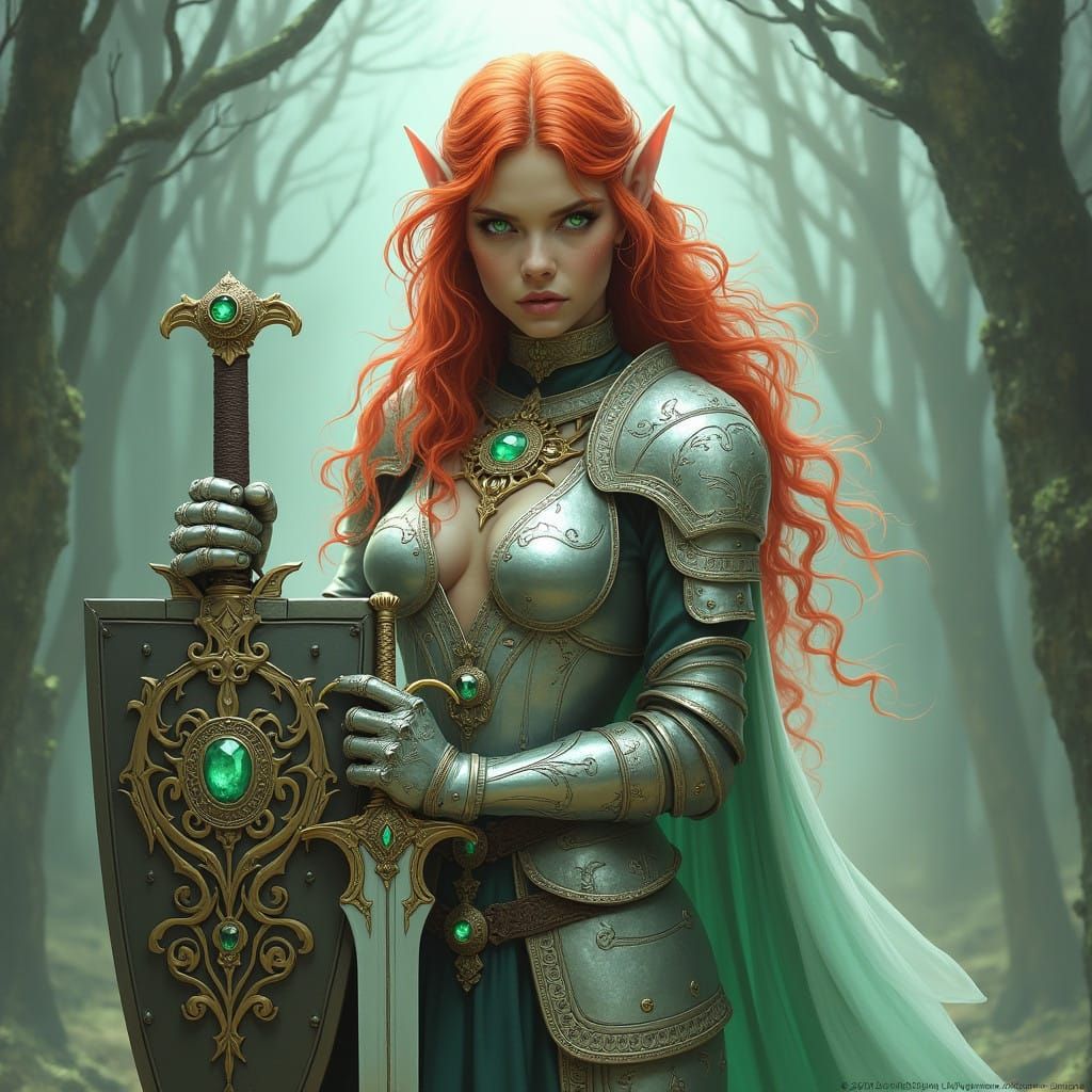 Ethereal Silver Paladin with Radiant Longsword and Tower Shi...