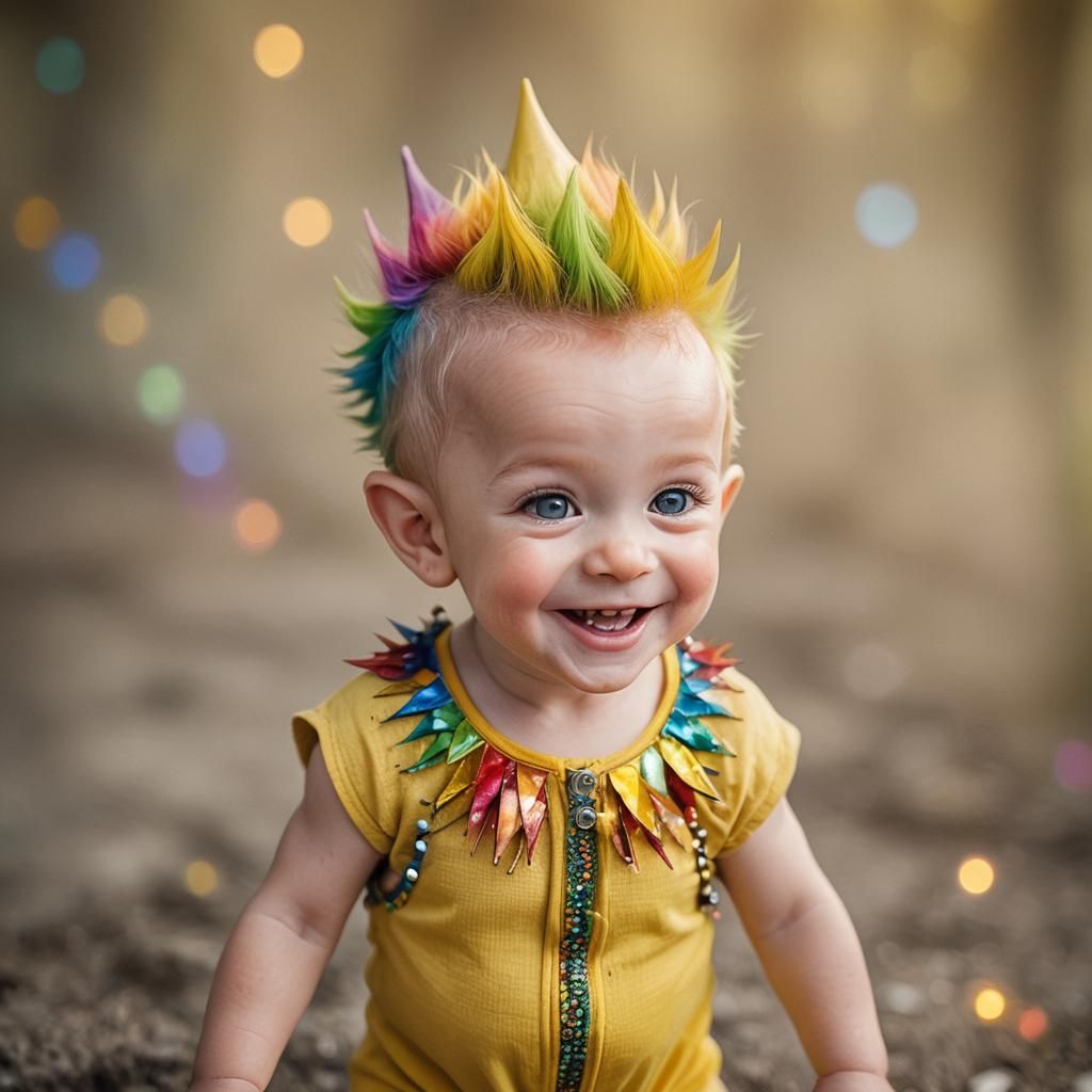 Baby Elf Portrait with Rainbow Hair