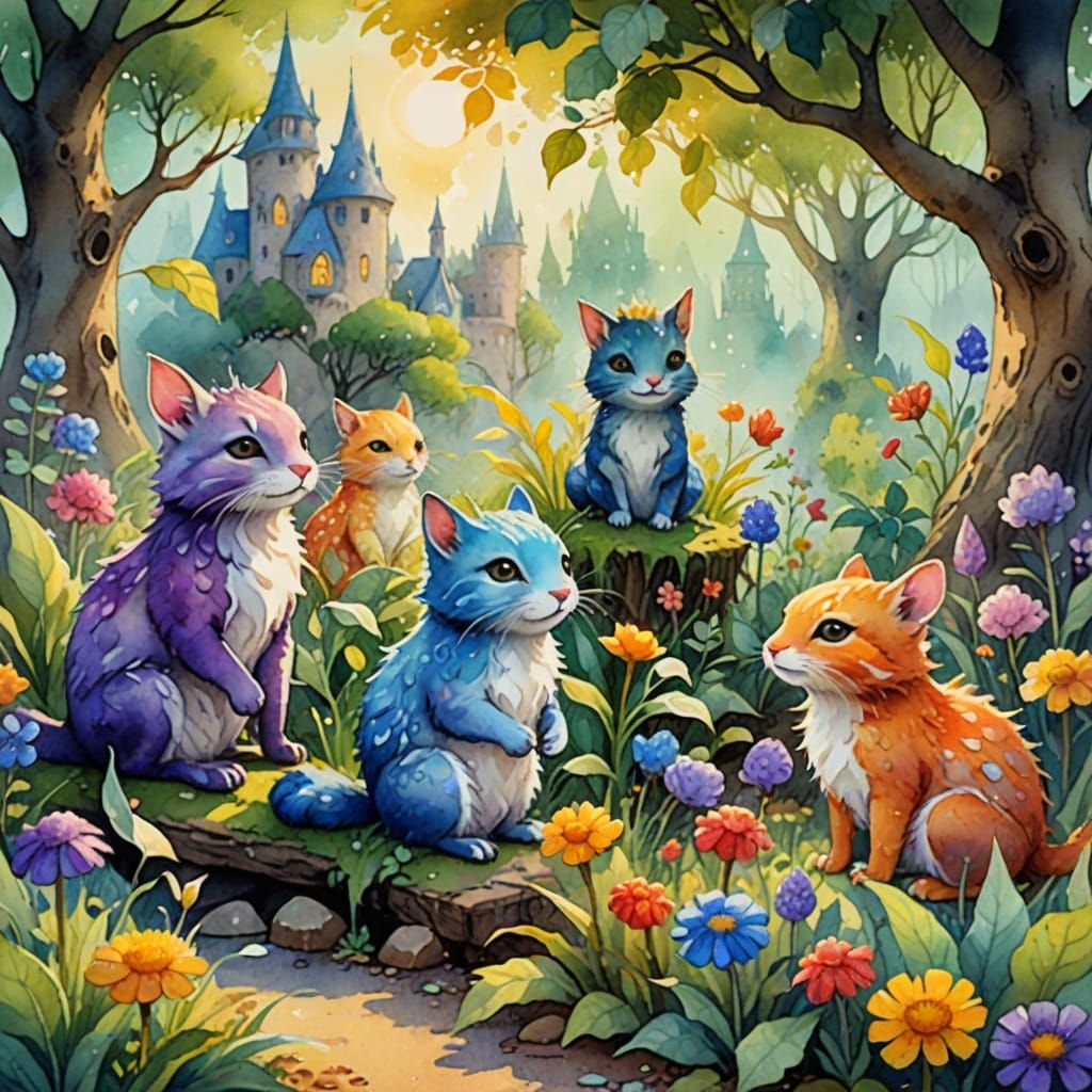 Skittfrits Frolicking in Jamar Patch as Watercolor