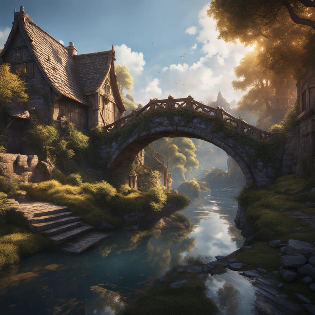 Fantasy Village Bridge at Sunset