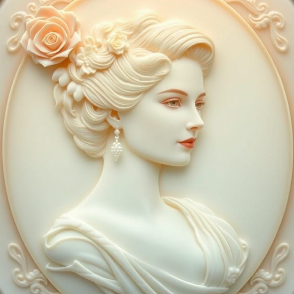 Elegant Ivory Cameo Portrait in Art Nouveau Style