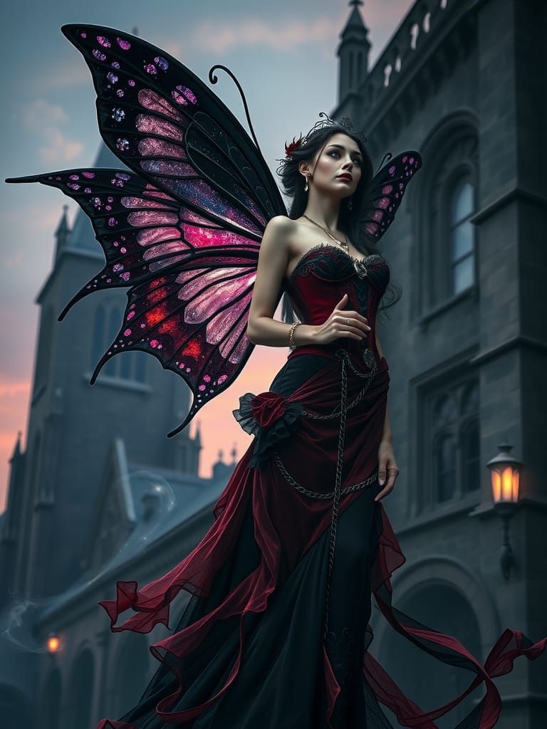 Gothic Fairy with Velvet Wings in Twilight