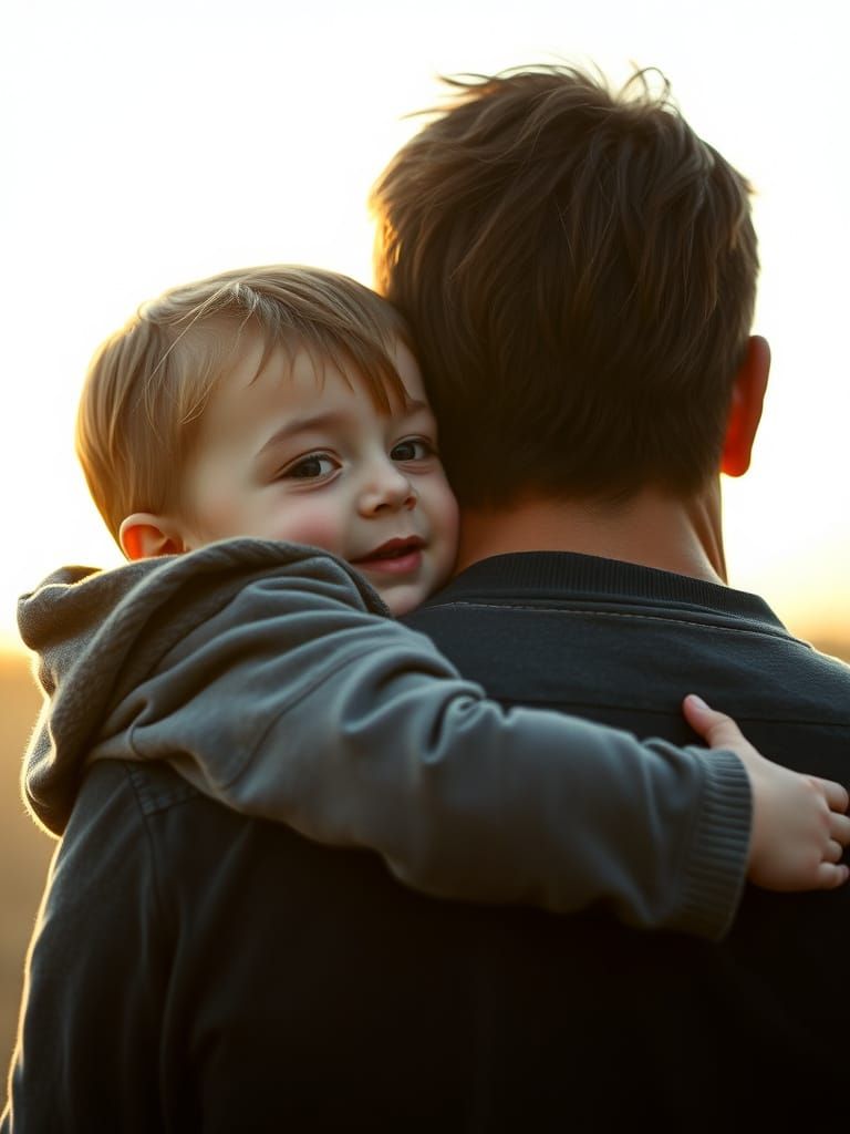 Toddler's Tender Embrace of Father: Cinematic Film