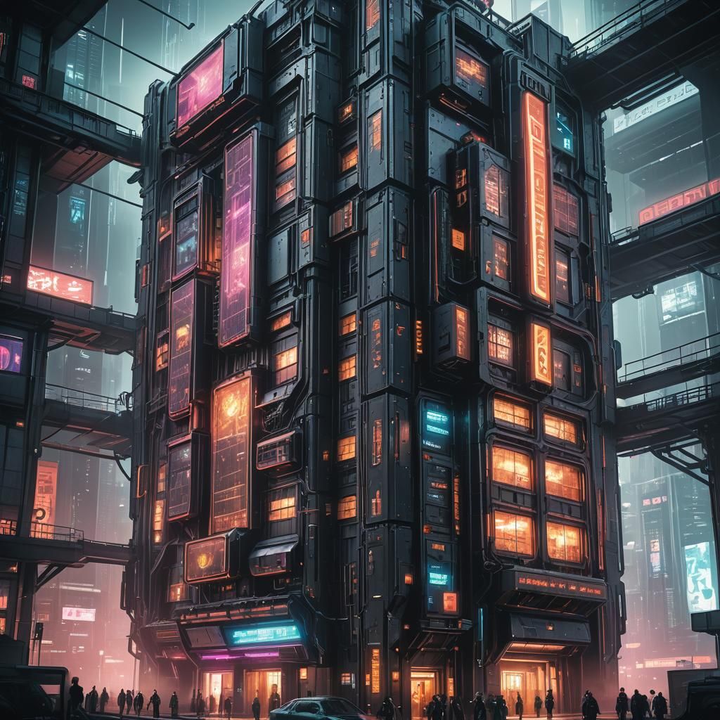Cyberpunk Megatower Concept Art in Film Still