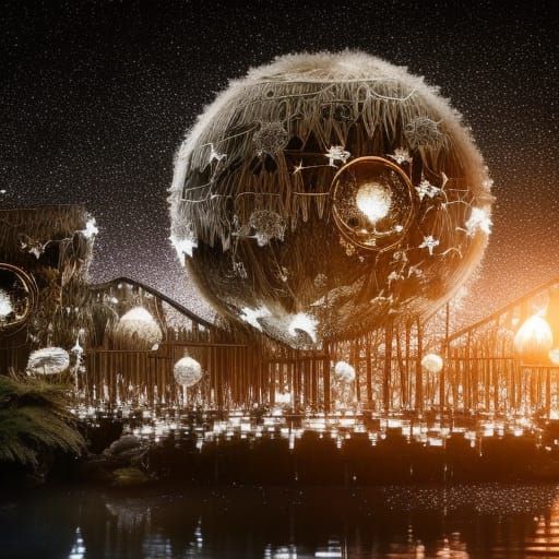 Luminescent Moonlit Garden with Clockpunk Elements