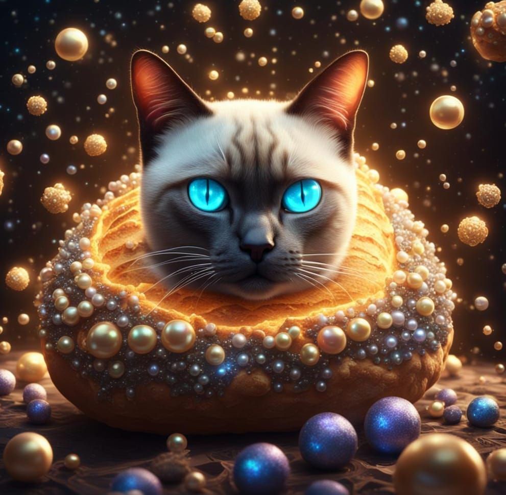 Magical Siamese Cat Loaf with Glowing Pearls