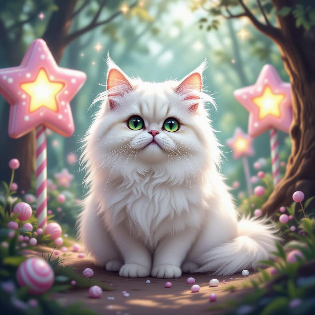 Chinchilla Persian Cat in Pastel Candy Forest