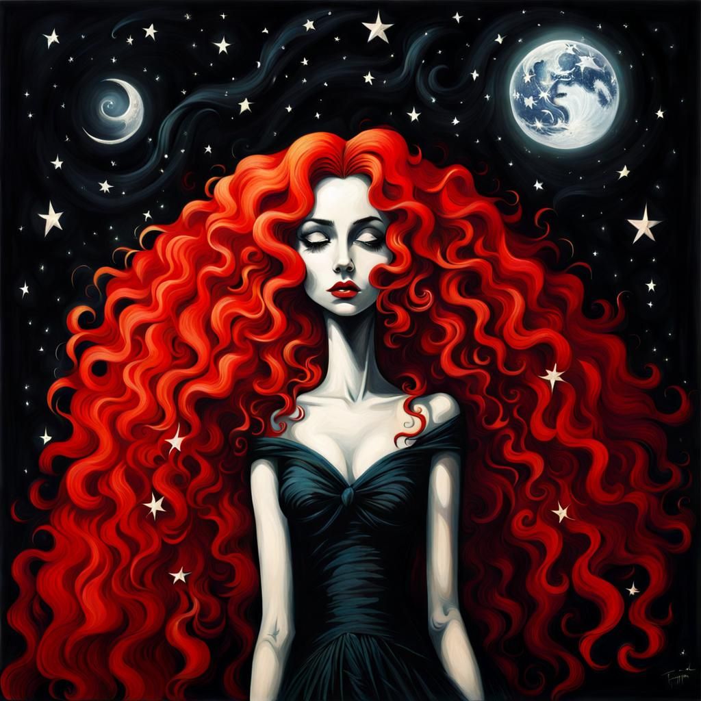 Tim Burtonesque Moonlit Night Sky