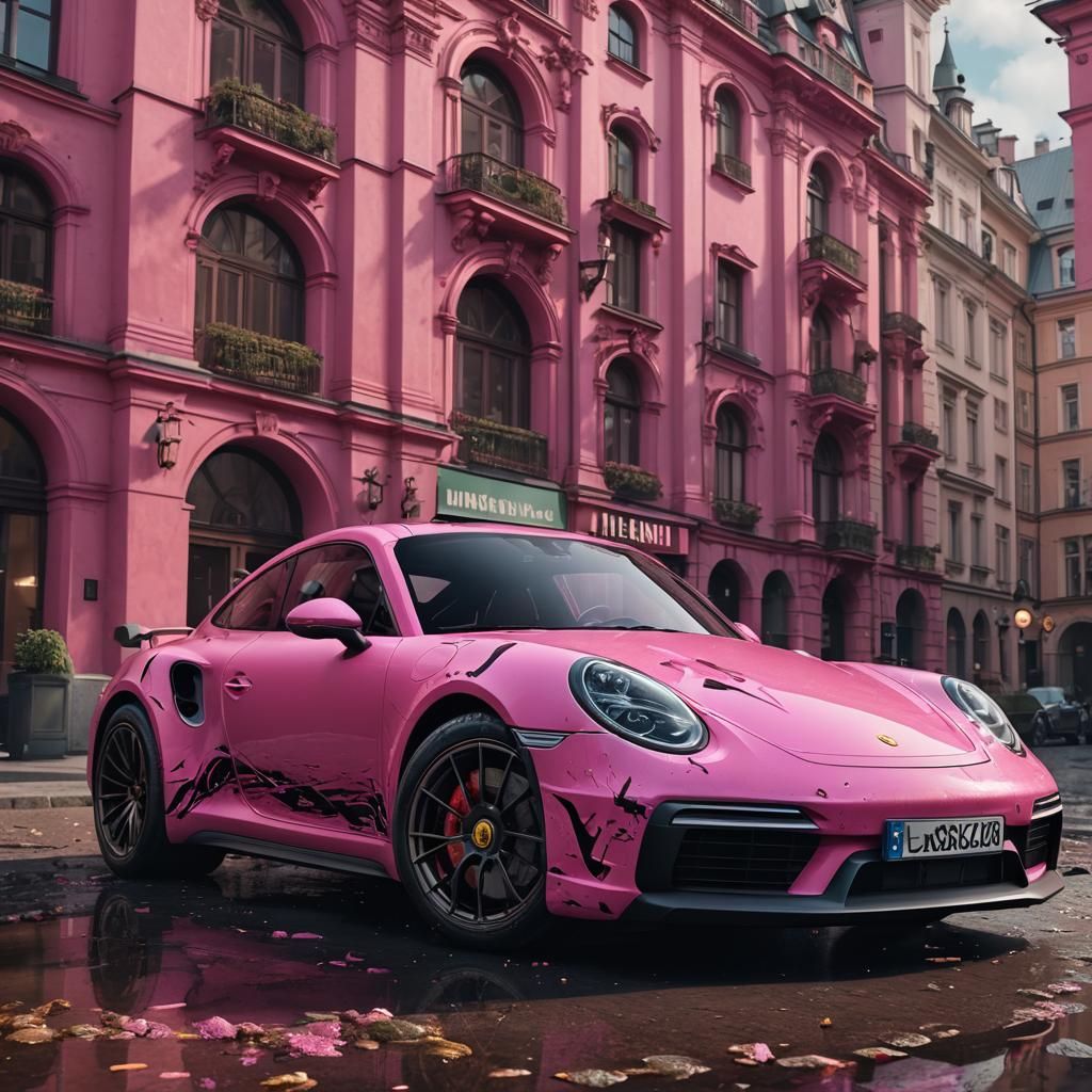 Pink Porsche in Warsaw: Detailed Matte Painting