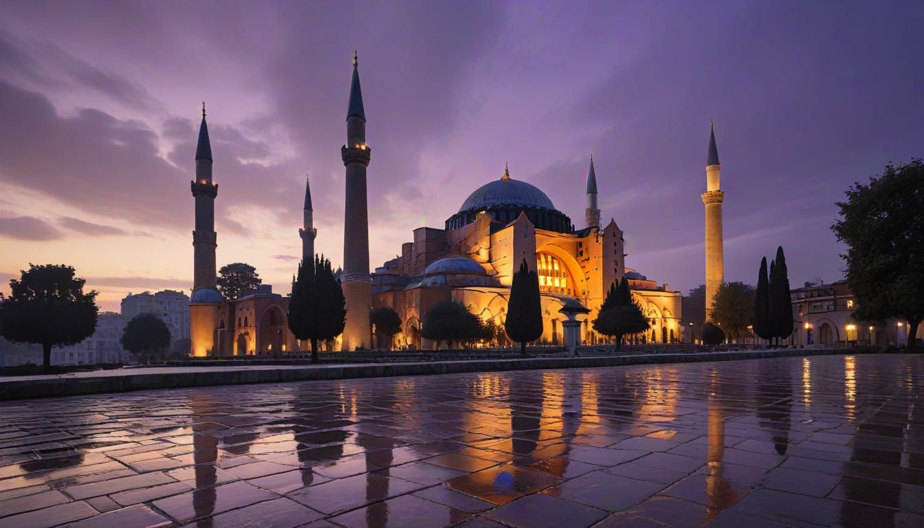 Hagia Sophia at Dusk Hyper-Realistic Photograph