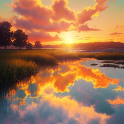 Radiant Orange Sunset with Heavenly Light