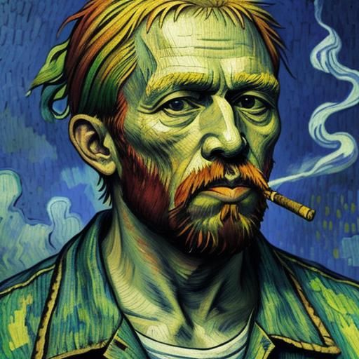 Hyperrealistic Smoker in 3D Woodcut Style