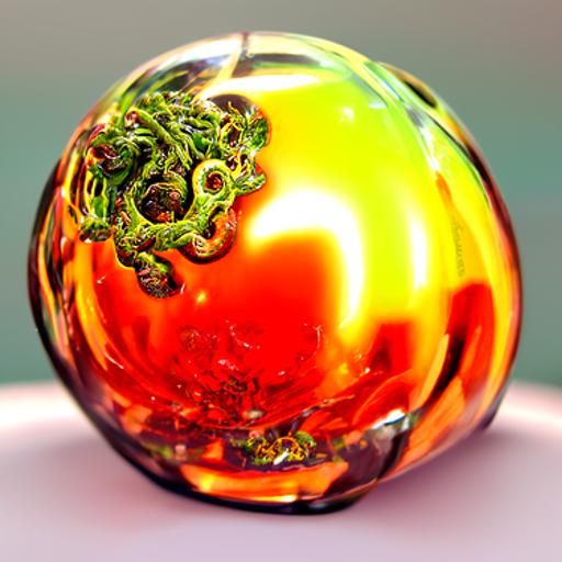 Fractal Resin Sphere: Green and Orange Fiddlehead Orb