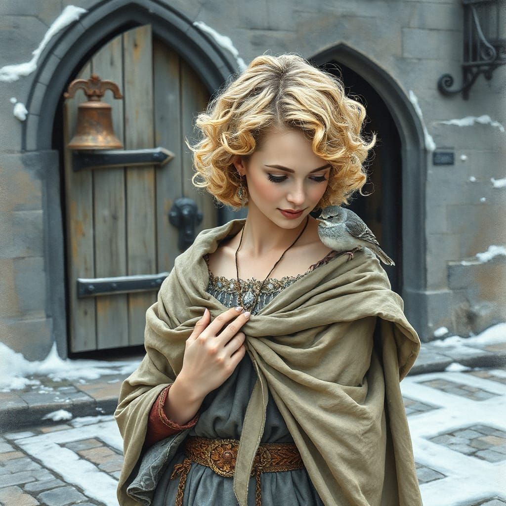 Medieval Woman Lost in Winter Wonderland