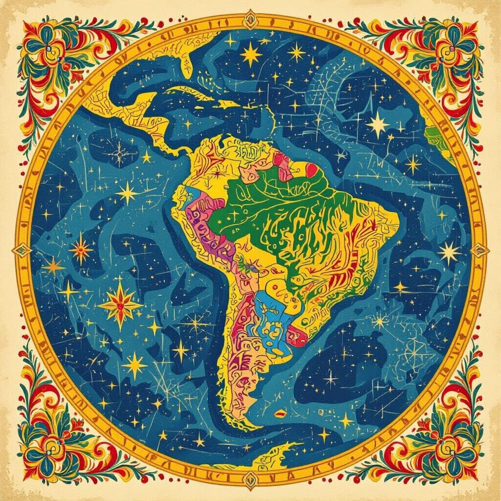 Latin American Golden Maps in Vibrant Art Styles