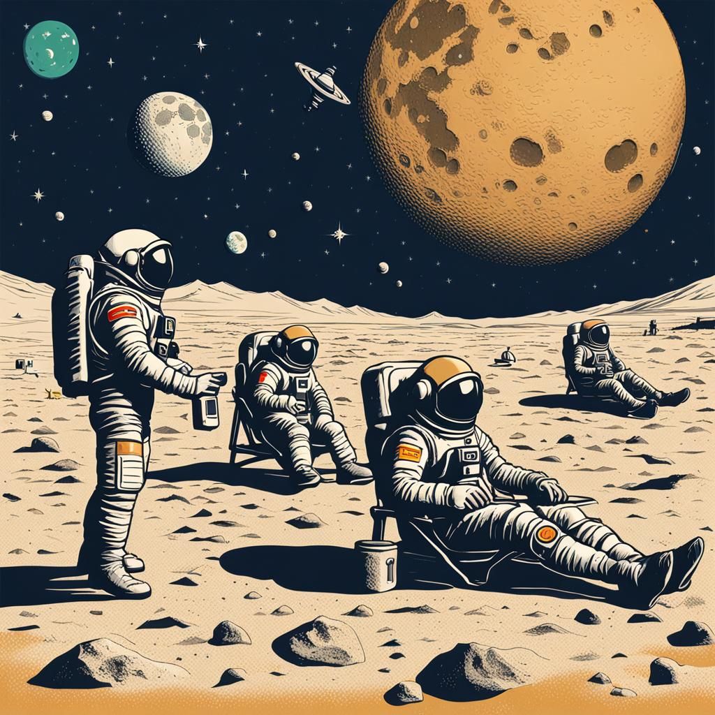 Lunar Beach: Tourists Sunbathing on the Moon