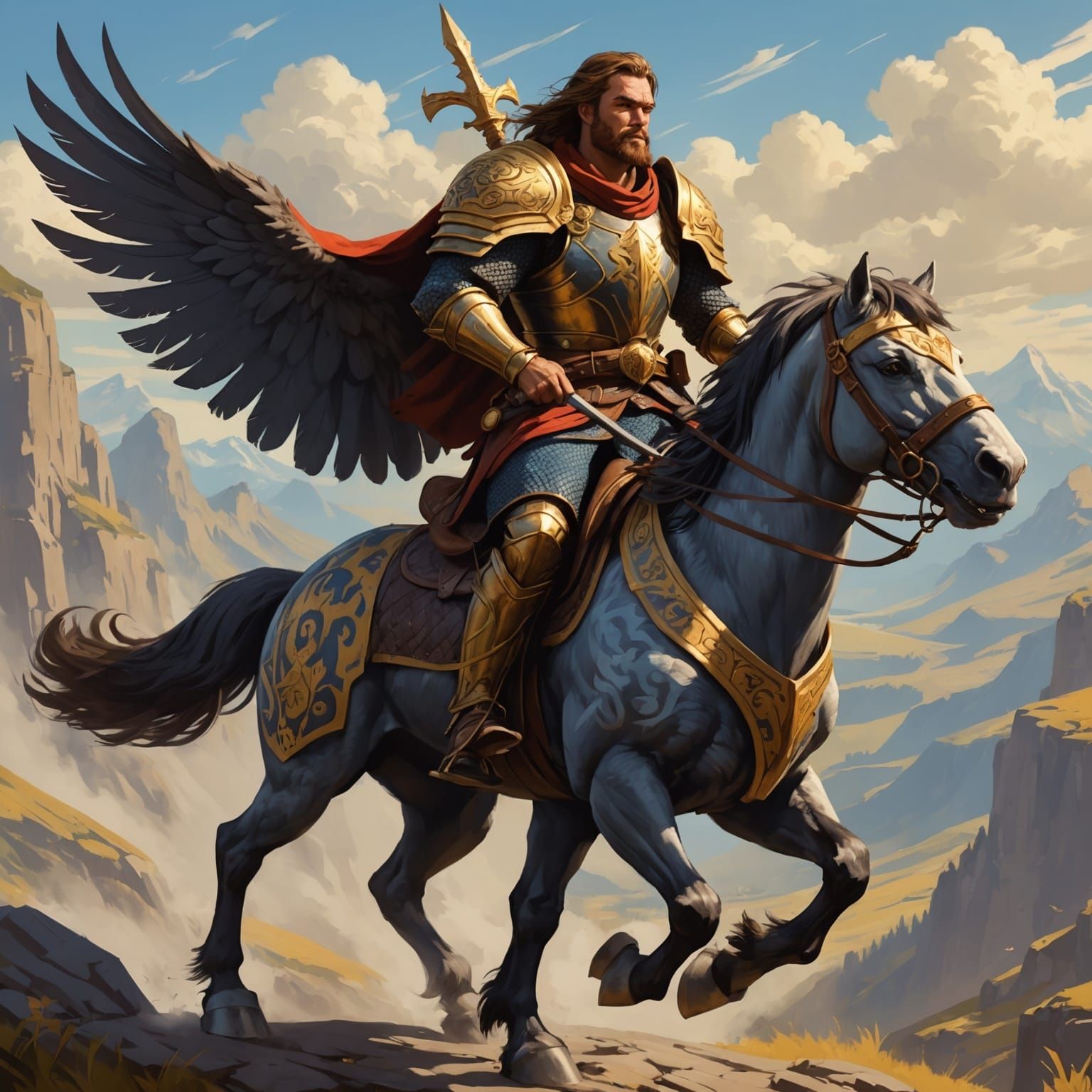 Halfling Paladin Rides Griffin: Fantasy Art