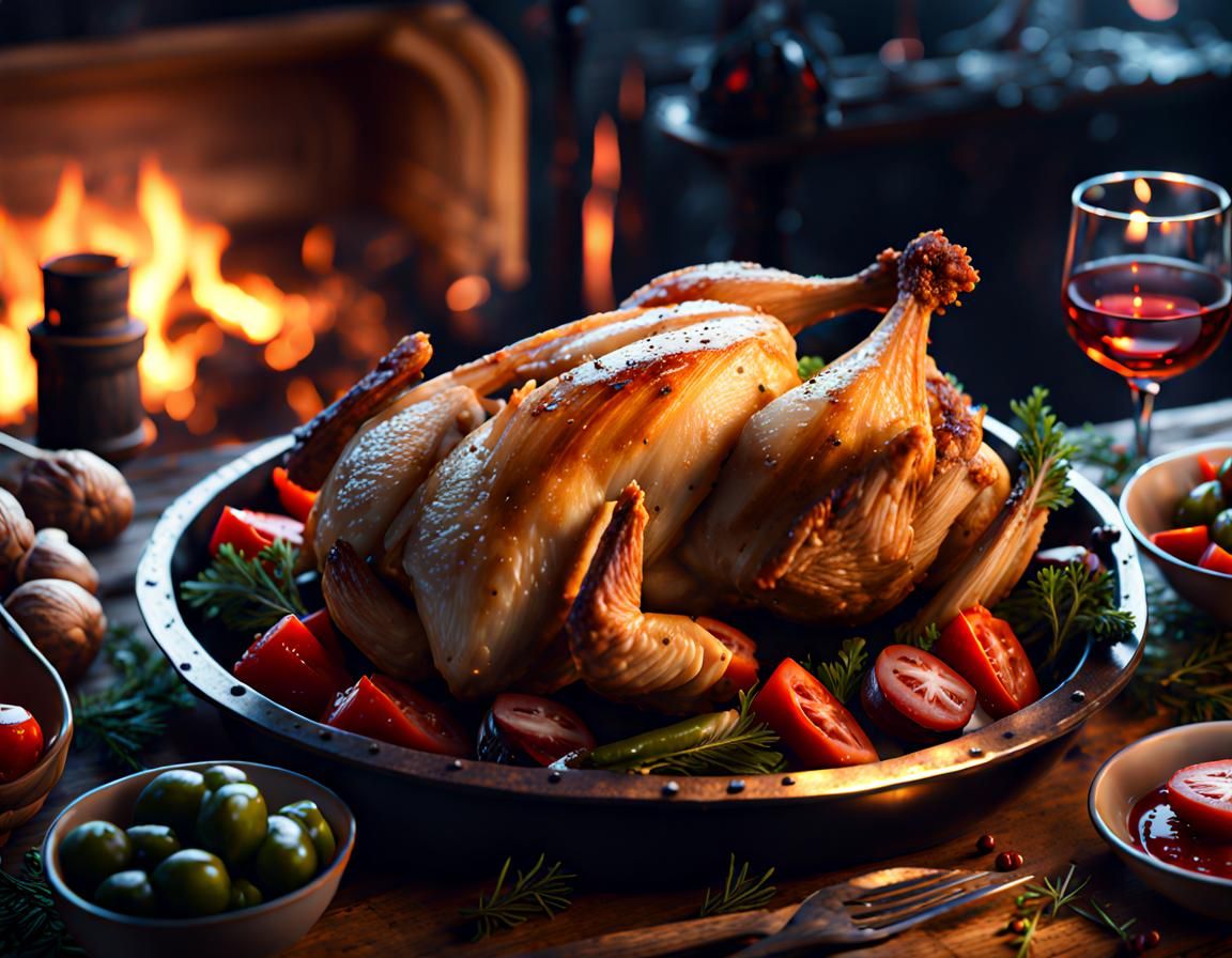 Hyperdetailed Roasted Chicken Dark Fantasy Concept Art