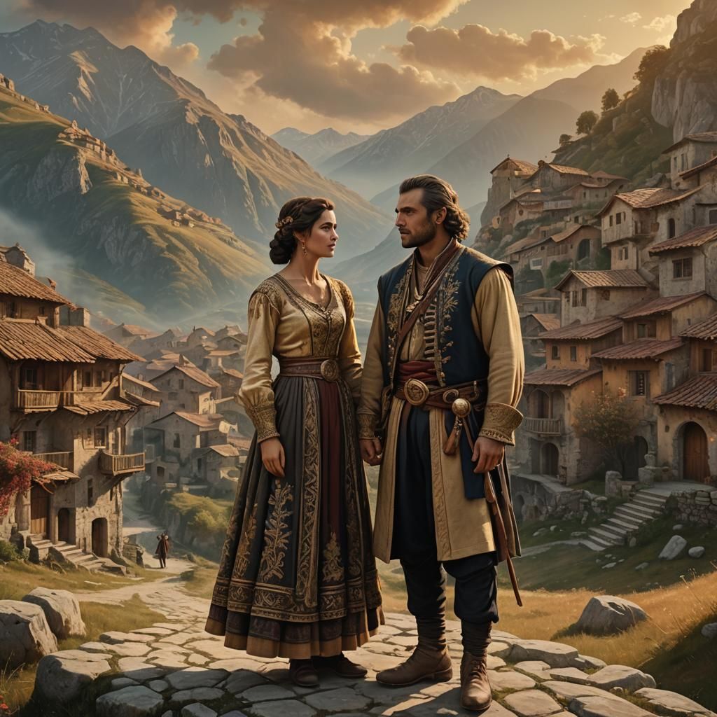 Albanian Couple in 18th Century Fantasy Landscape