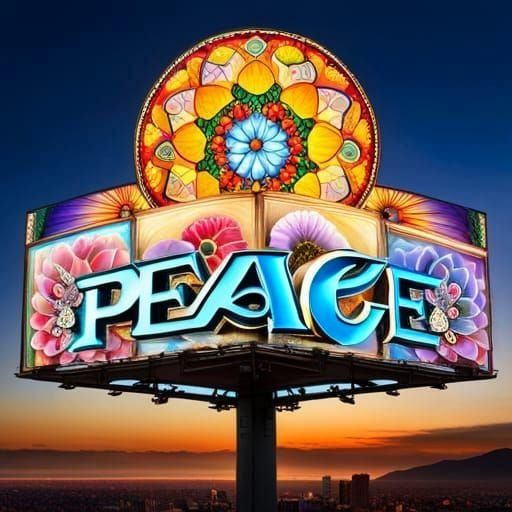 Transparent Peace Sign in Silver Font