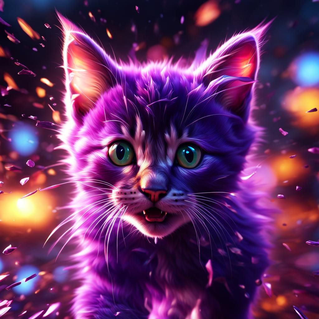 Purple Kitten Running Through Shattered Glass
