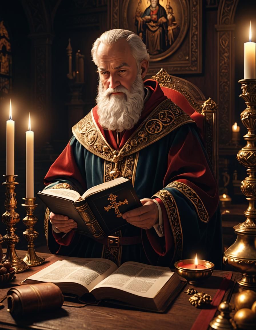 Saint Nicholas Reading Bible by Candlelight