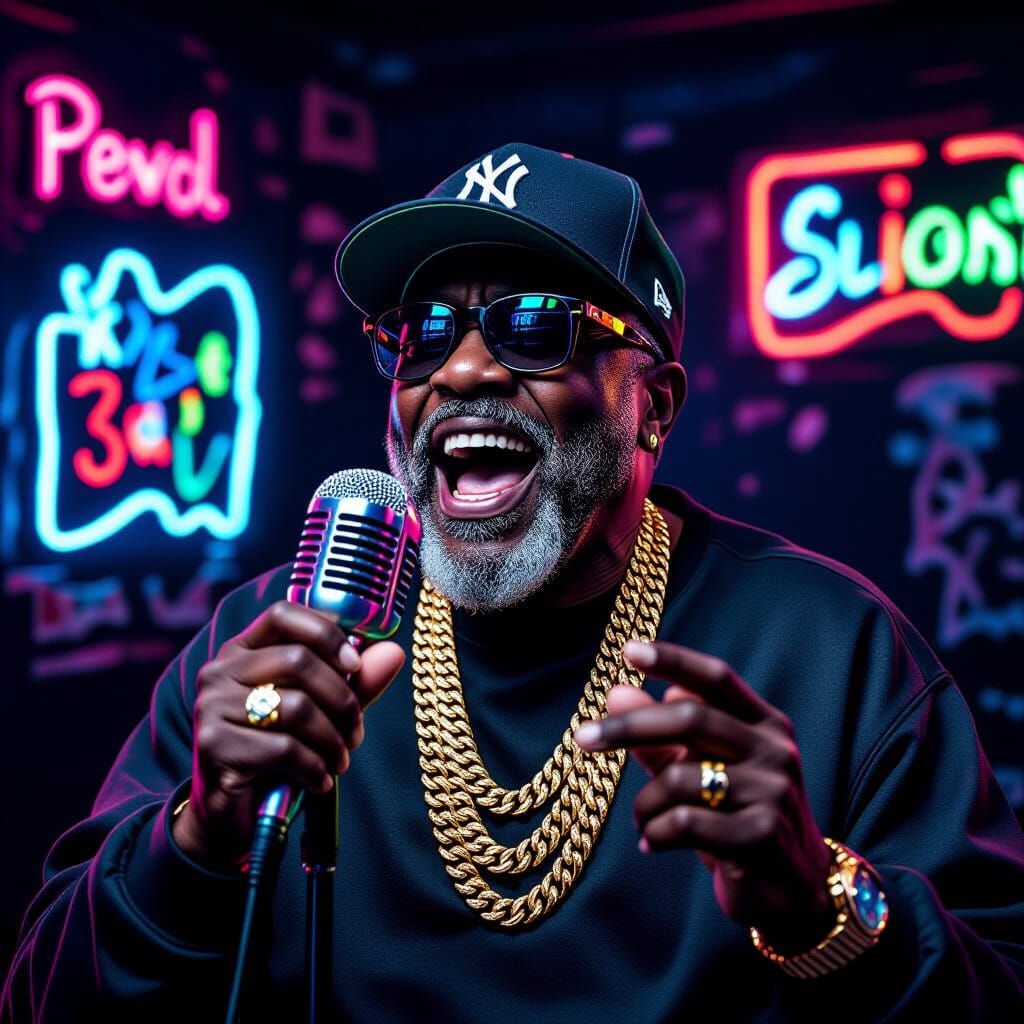 Energetic Old Man Rapping in an Expressive Style