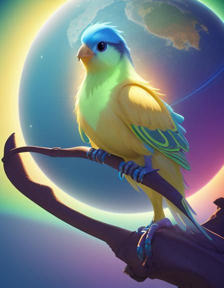 Luminous Ethereal Bird on Exotic Planet in 3D