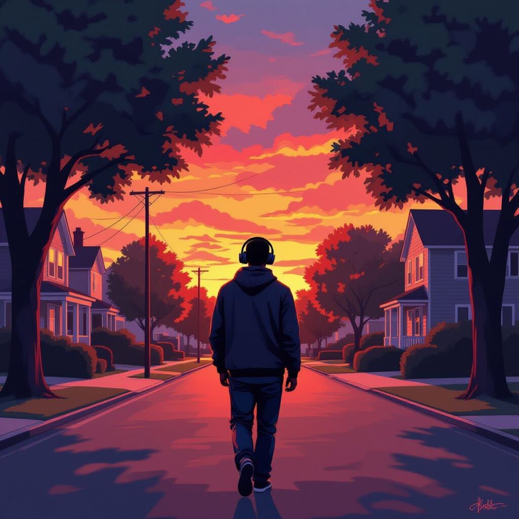 Man Walks at Sunset in Noir Digital Art