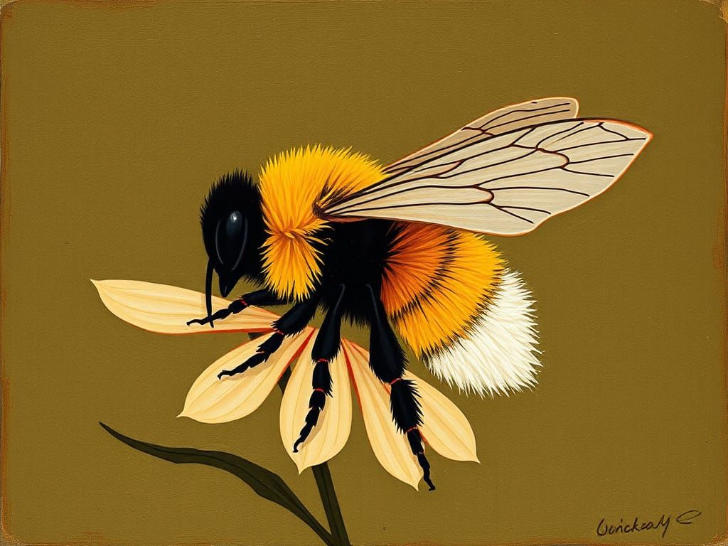 Sleepy Bumblebee in Style of Modigliani and Holbein