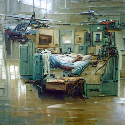 Hospital Room Scene in Oil Painting Style