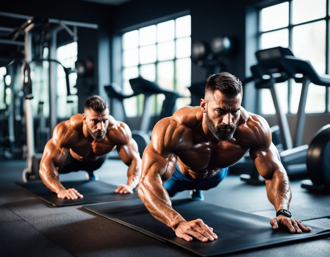Muscular Men in Intense Workout