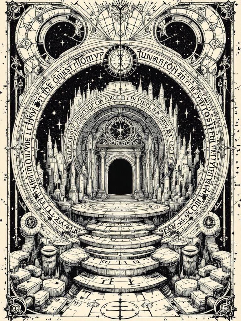 Mystical Portal Ink Drawing in Fantasy Style