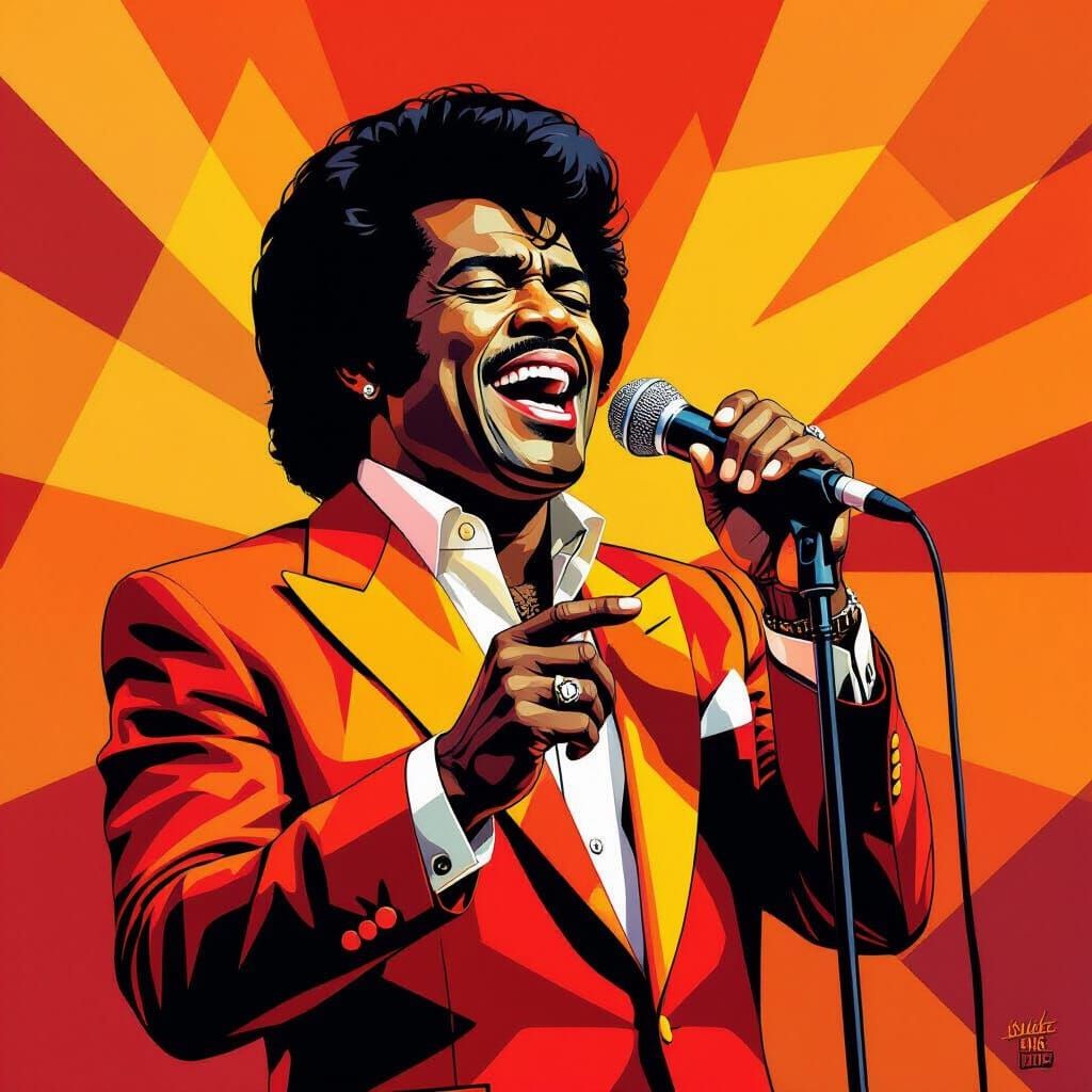 James Brown Singing I Feel Good in Vibrant WPAP Style