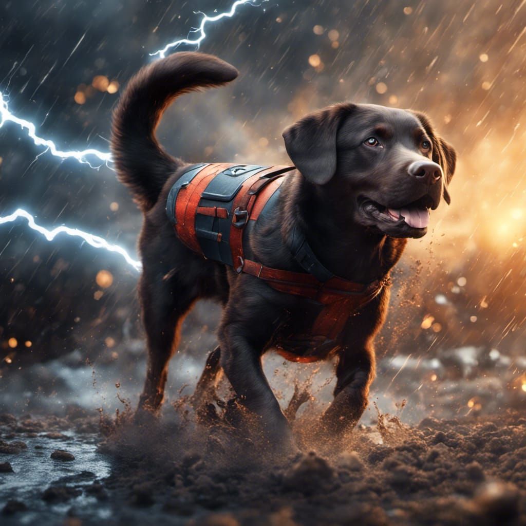 Superhero Chocolate Labrador Saving Life in a Storm