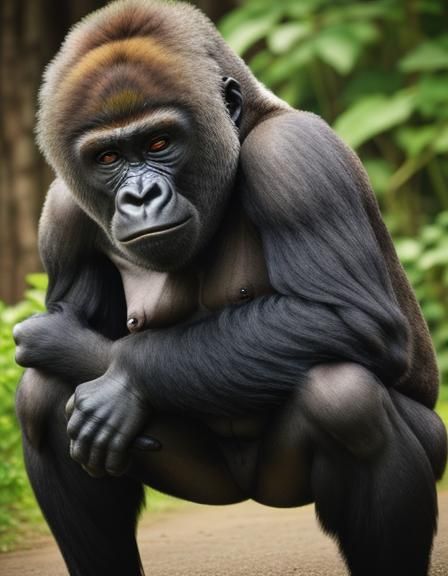 Full Body Gorilla Stares at the Camera