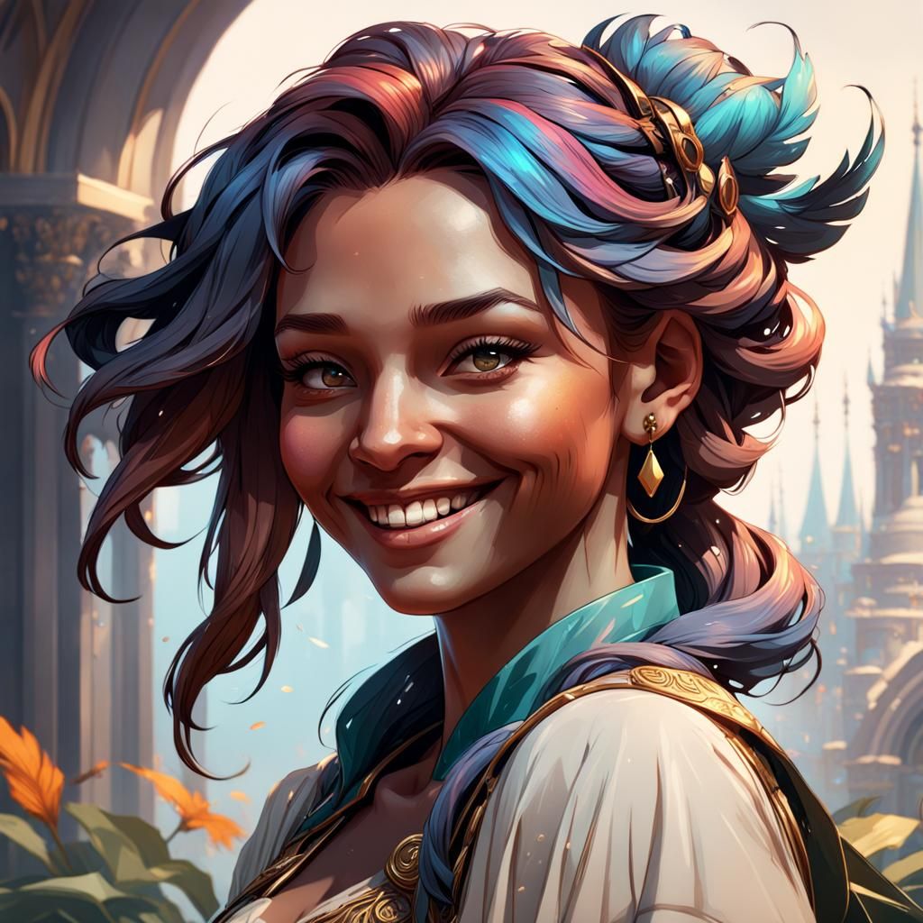 Detailed Portrait of Smiling Person in Splash Art Style