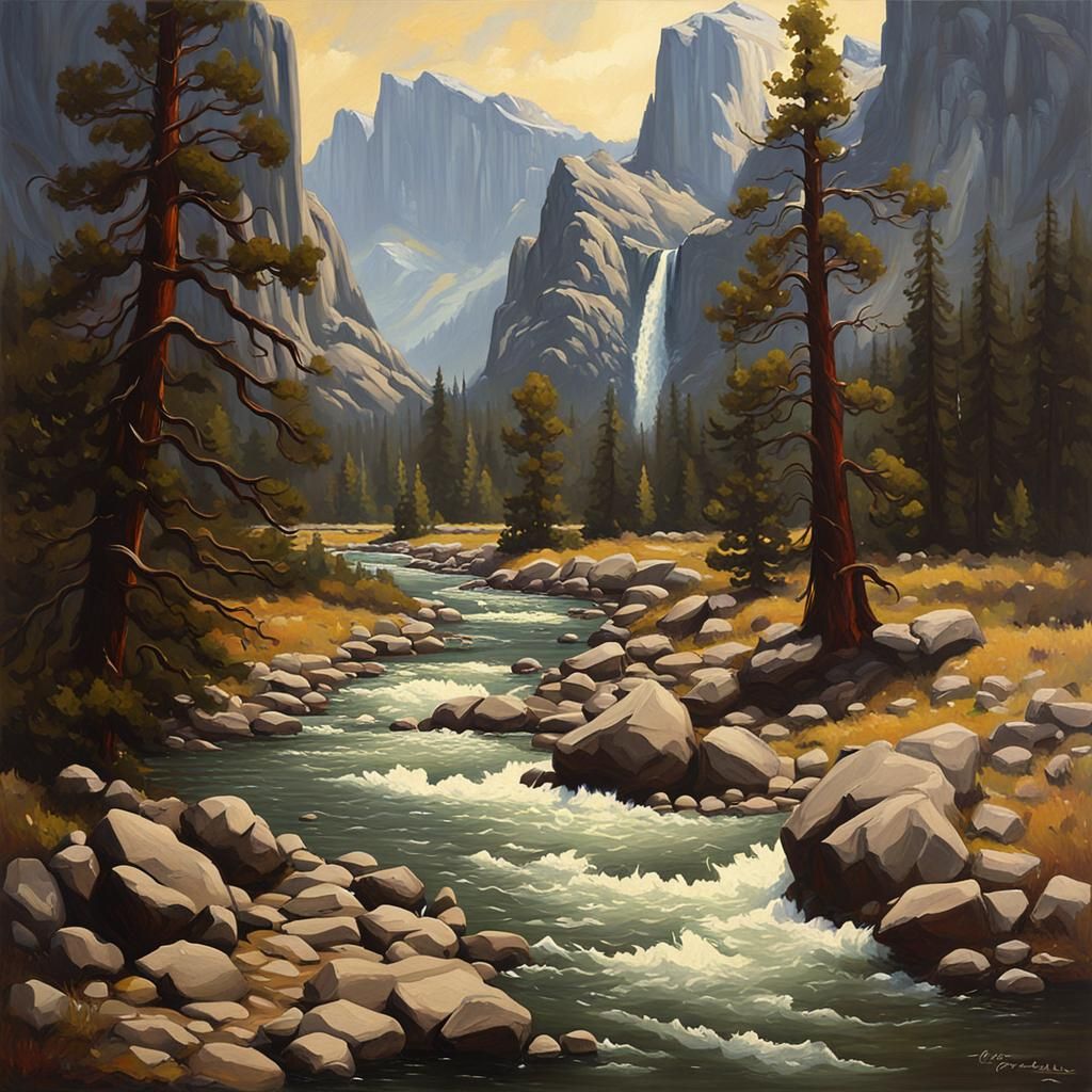 Sinister Western Scene: Yosemite Mountains and River
