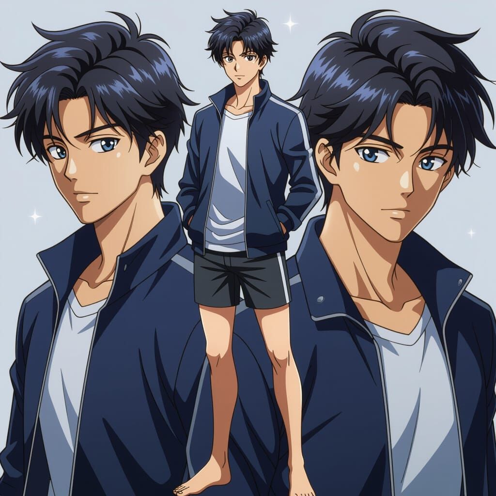 Anime Teen Boy Standing Casually in Athletic Wear