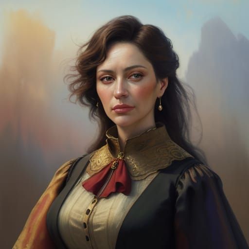 Impressionist Woman in Pink and Gray, Gouache Style