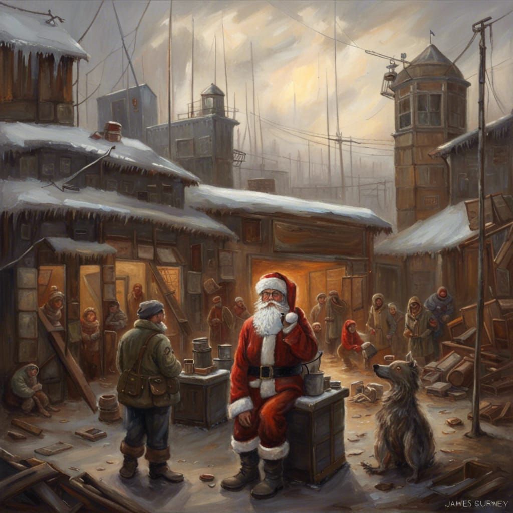 Post-Dystopian Santa's Workshop: Oil Painting