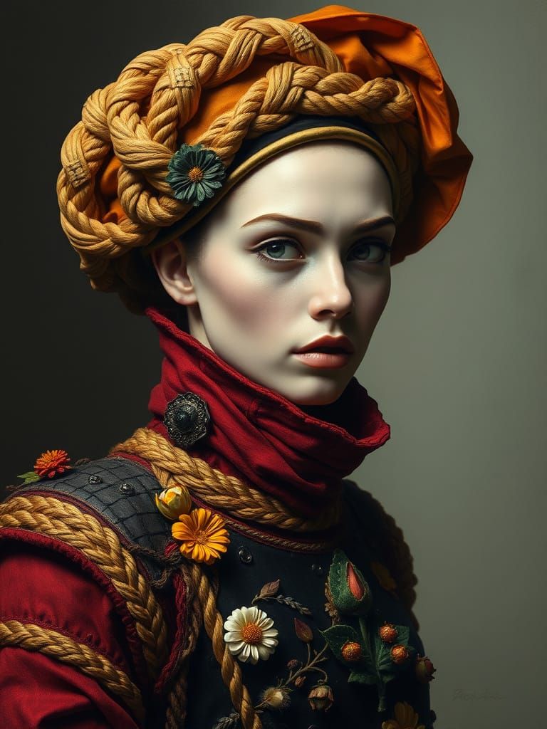 Surreal Textile Armor with Botanical Embellishments