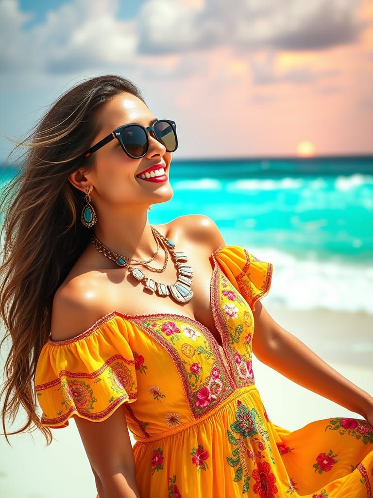 Confident Beauty Basks in Sunset Glow