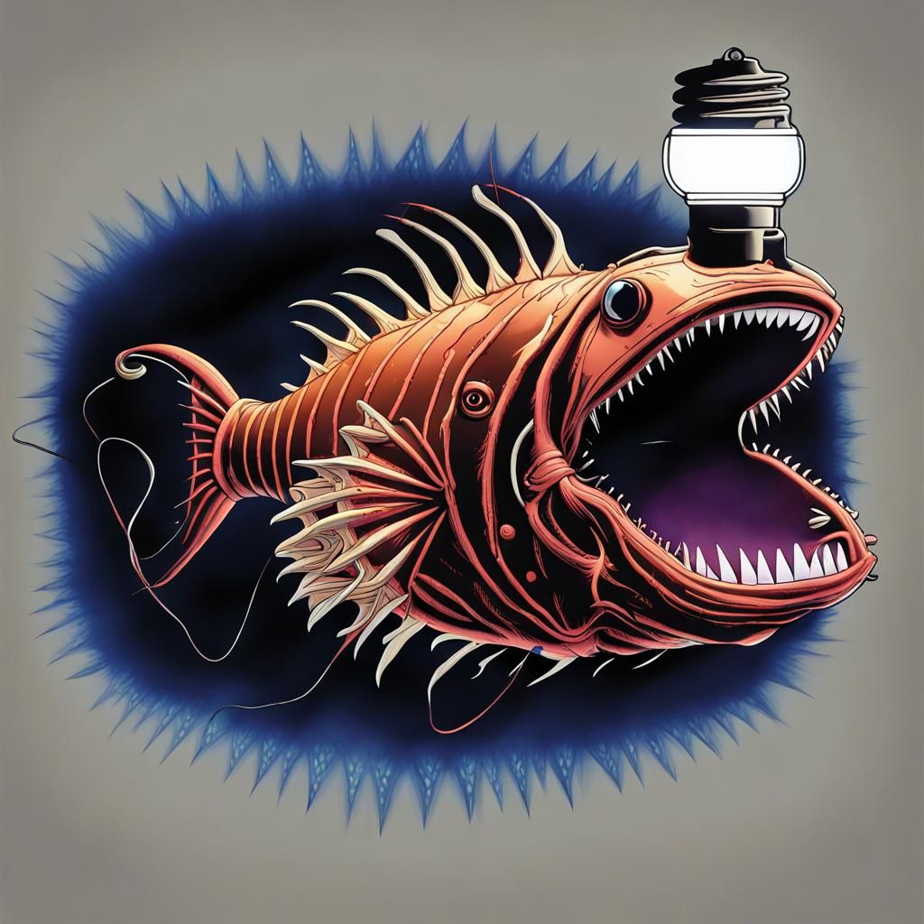 Dramatic Black Light Anglerfish with Bioluminescent Lure