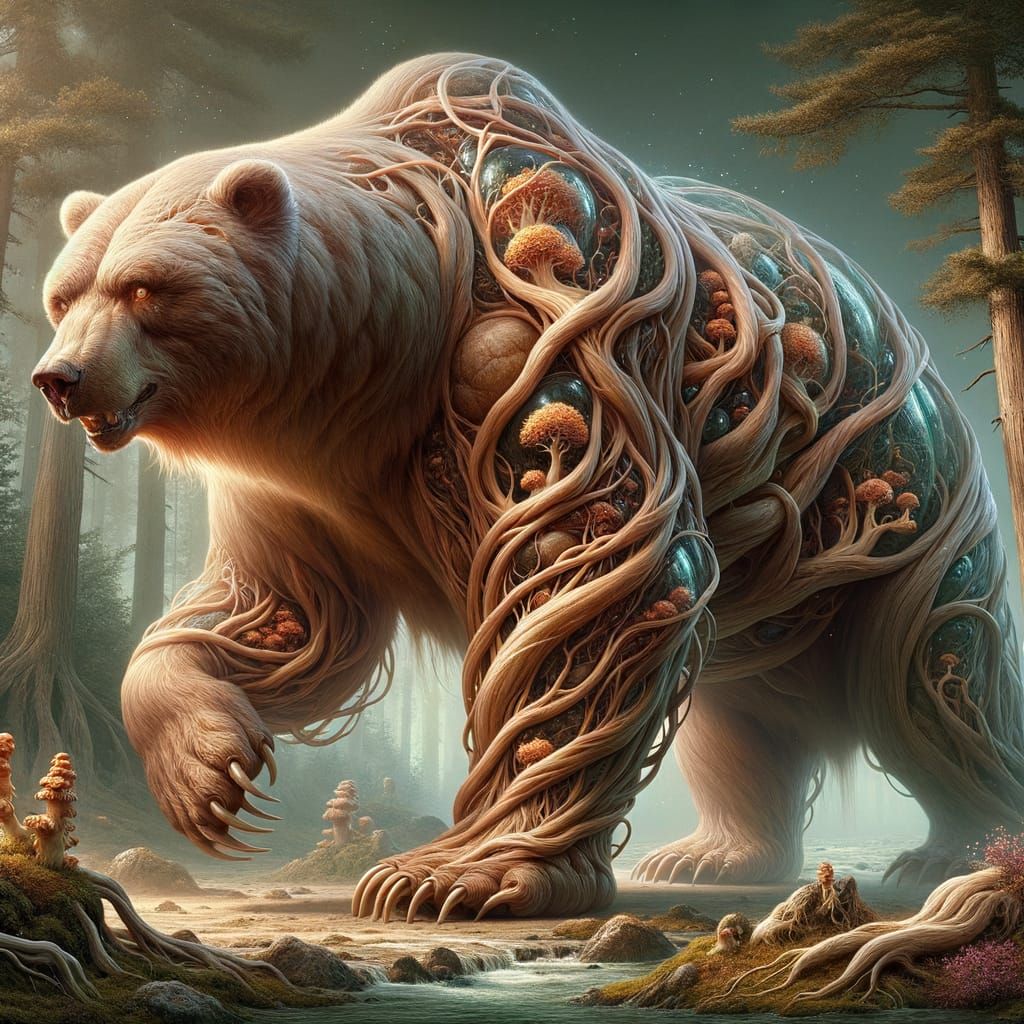 Ginseng Grizzly Glass: Crystal Bear in Misty Forest