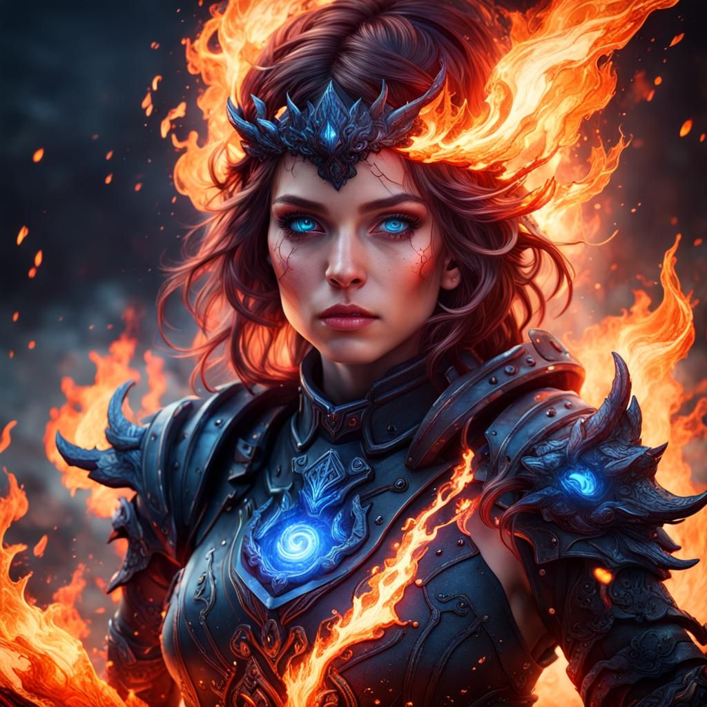 Fantasy Fire Girl with Blue Eyes