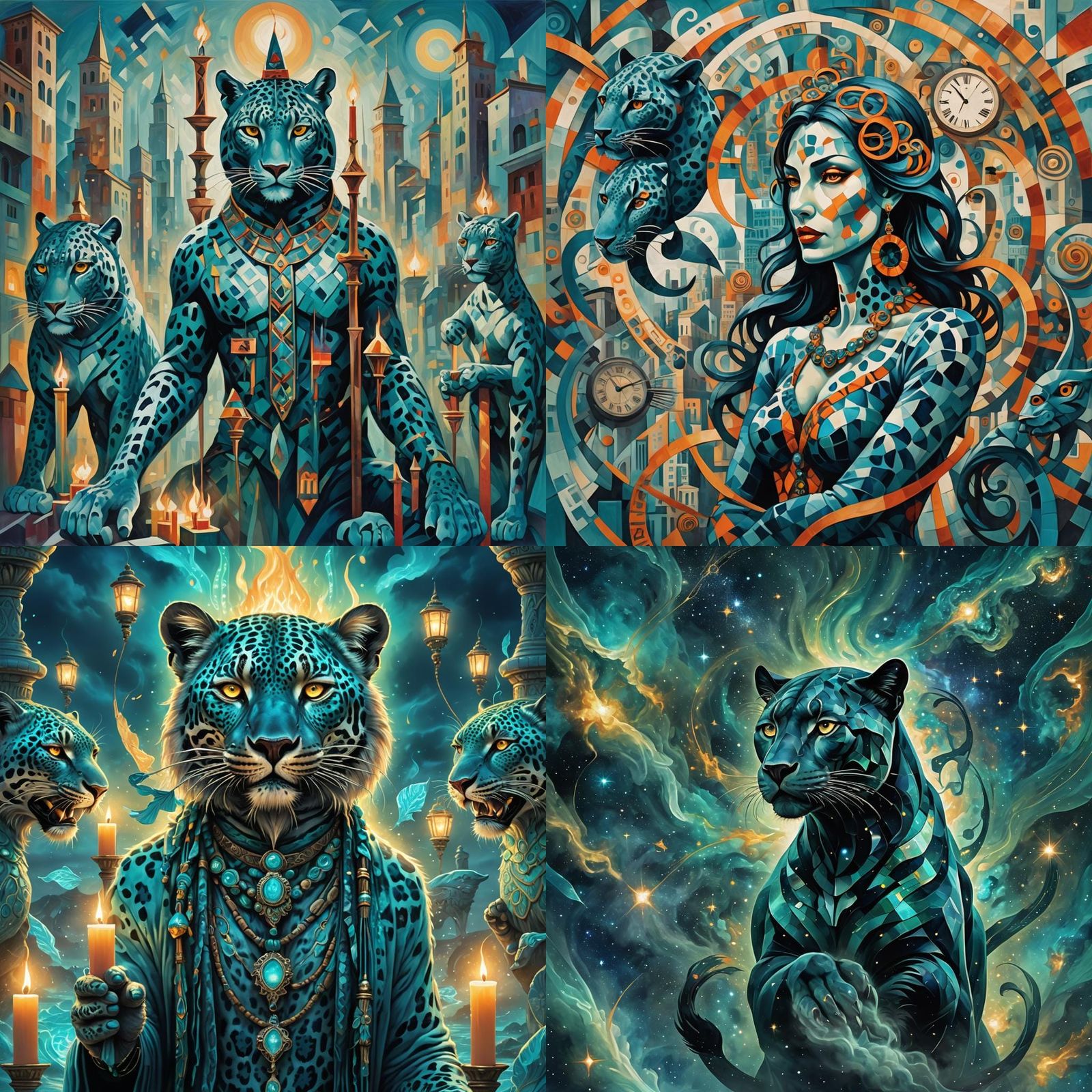 Mystical Tree Guardian with Teal Sky Panther